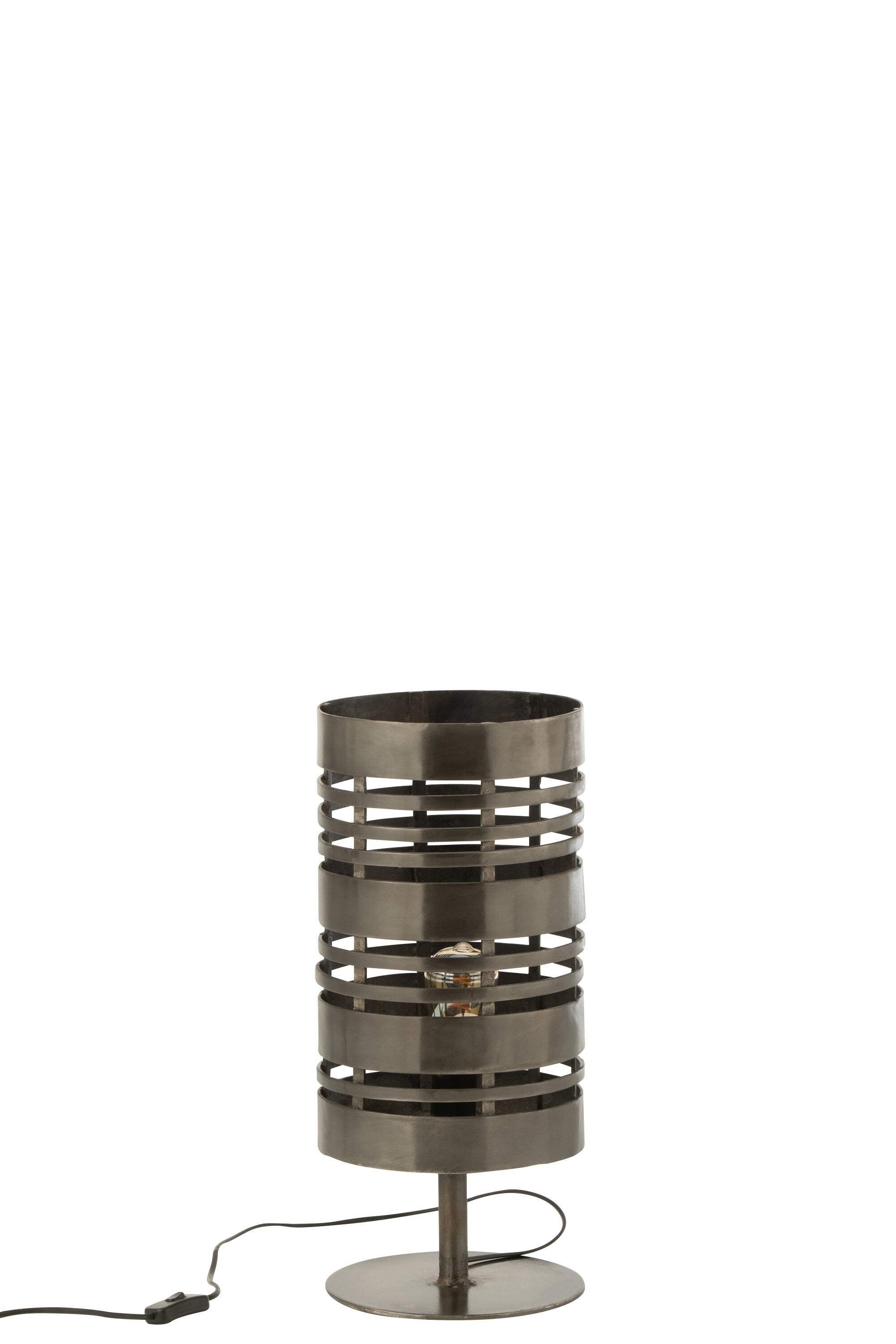 Handgefertigte Tischlampe "Ringe" aus Metall in edlem Grau