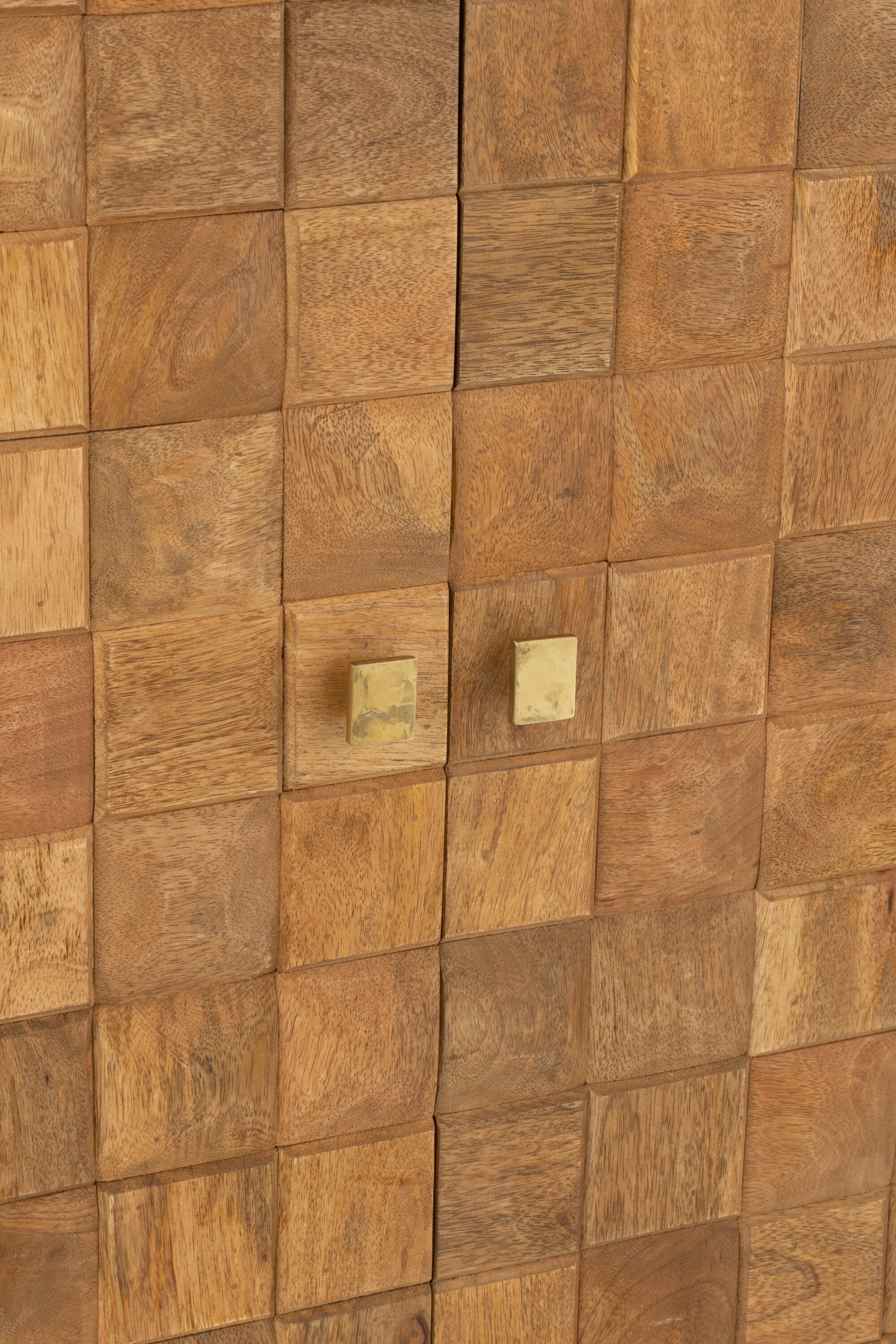 Handgefertigter Schrank Nino aus Mangoholz und Metall in Natur und Gold