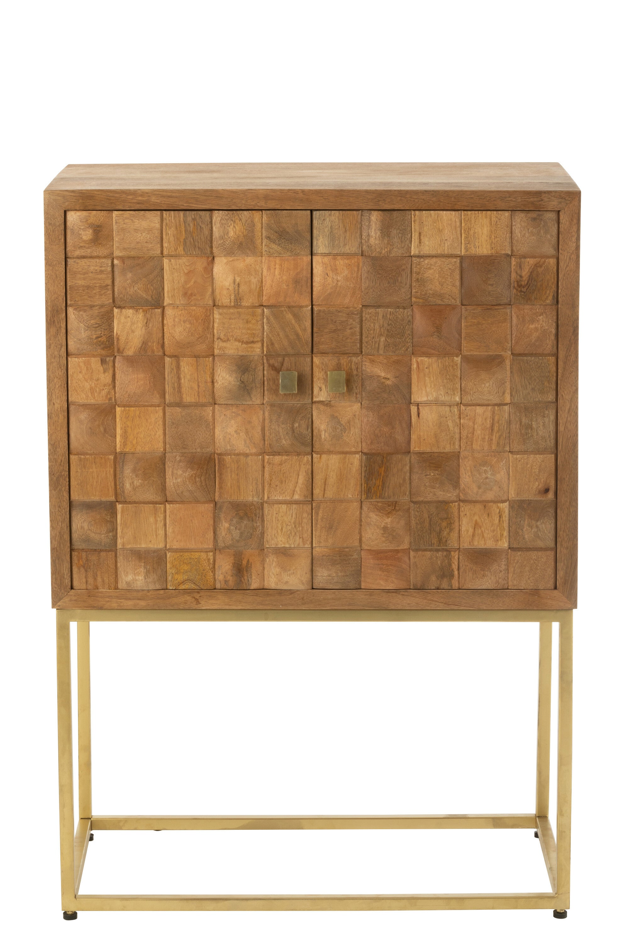 Eleganter Schrank Nino aus Mangoholz und Metall, Natur und Gold, Handgefertigt