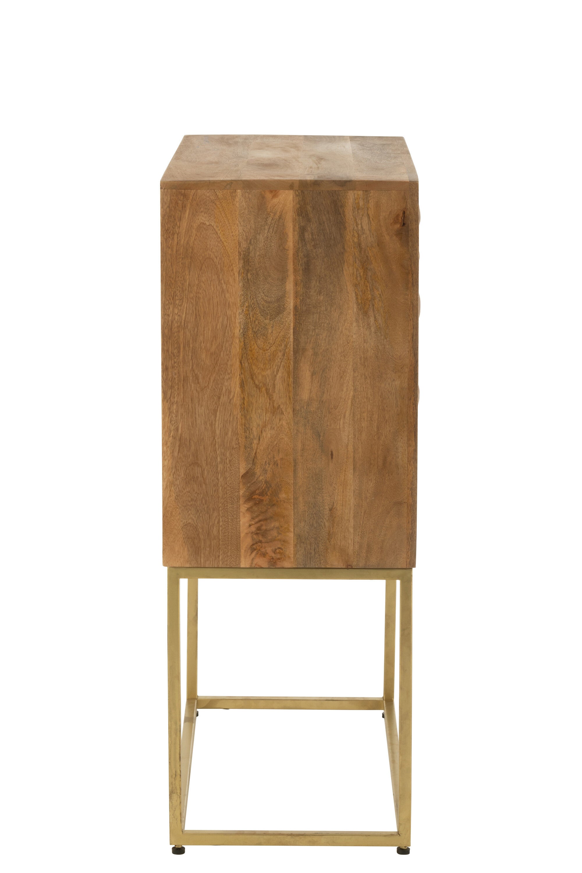 Eleganter Schrank Nino aus Mangoholz und Metall, Natur und Gold, Handgefertigt