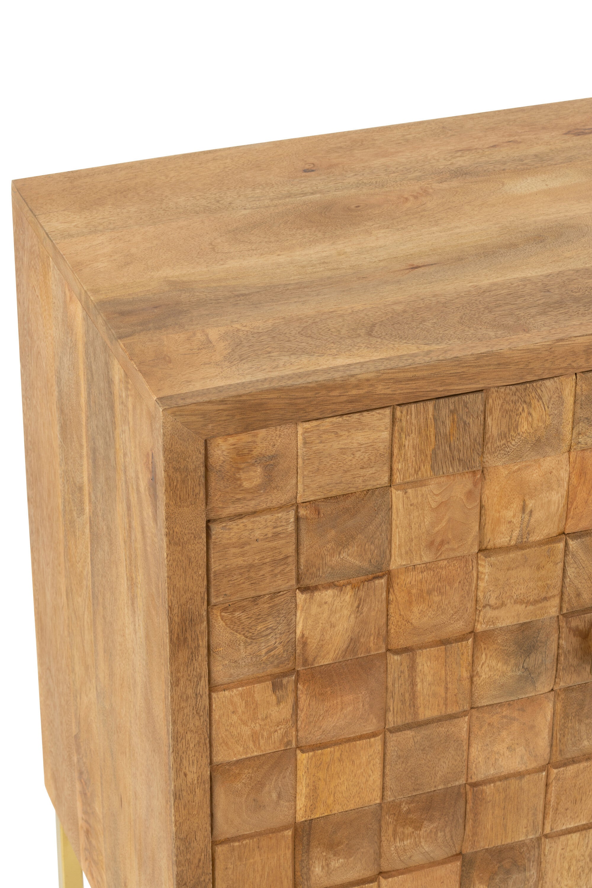 Eleganter Schrank Nino aus Mangoholz und Metall, Natur und Gold, Handgefertigt