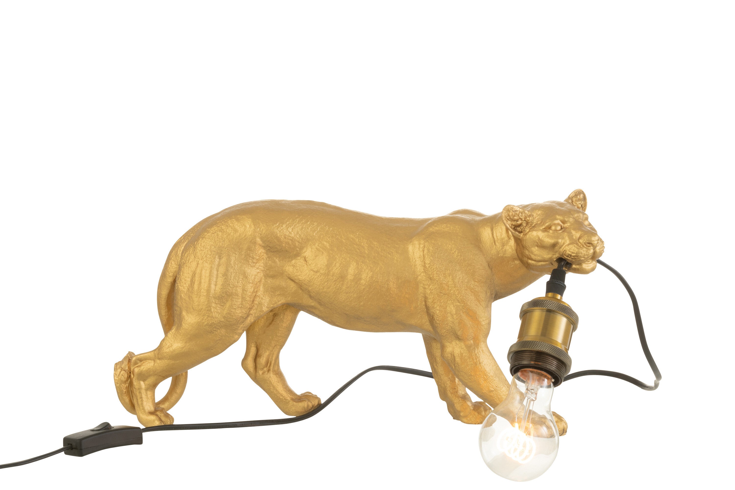 Edle Tischlampe Puma aus Polyresin in Goldoptik, E27 Fassung