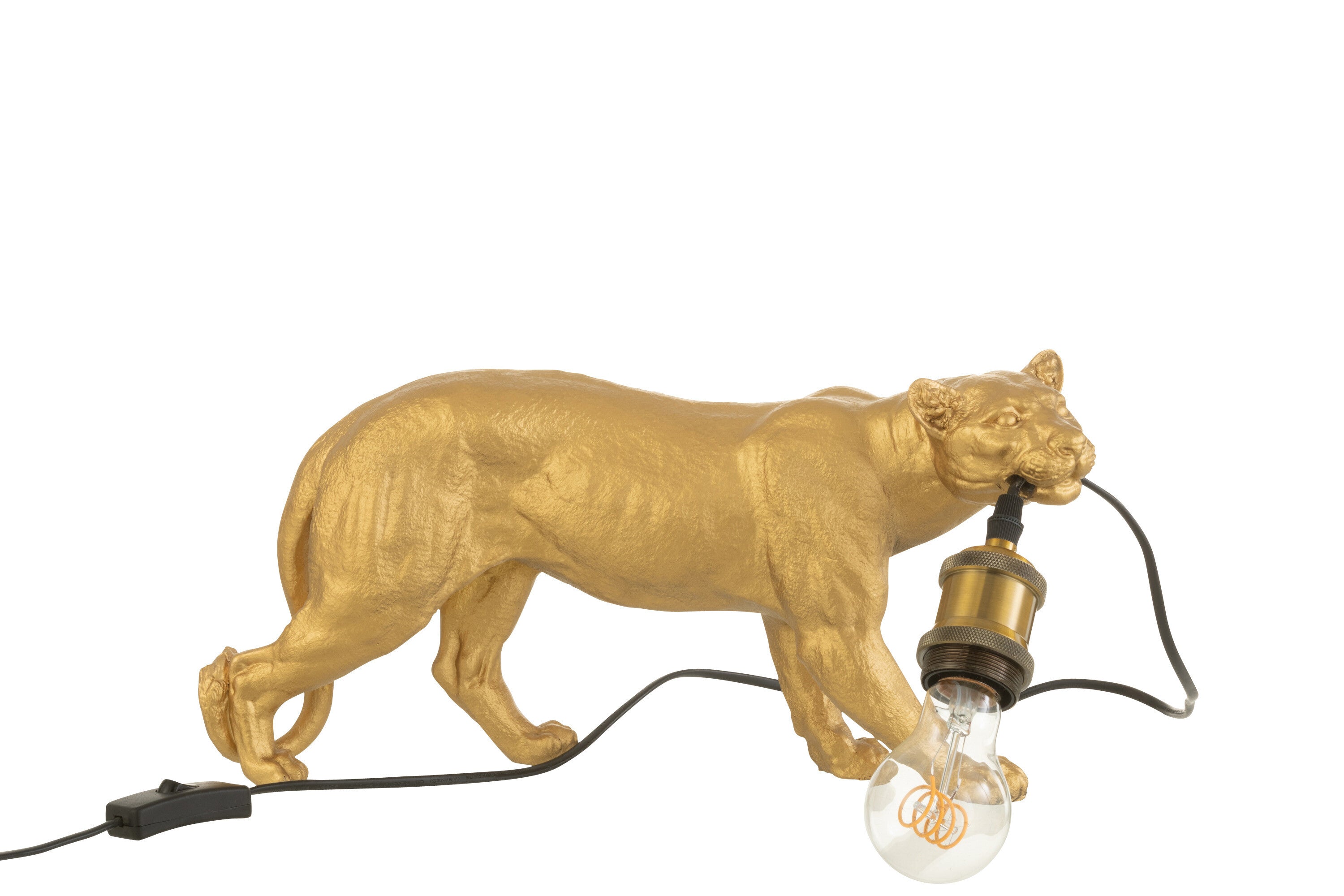 Edle Tischlampe Puma aus Polyresin in Goldoptik, E27 Fassung