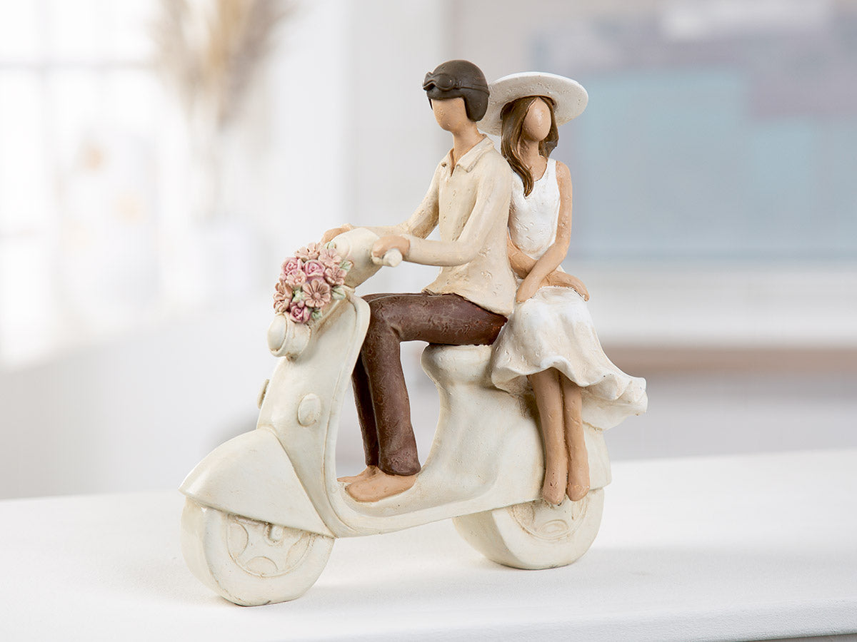 Dekofigur Rollerfahrt Paar Figur auf Roller Creme Romantische Dekoration