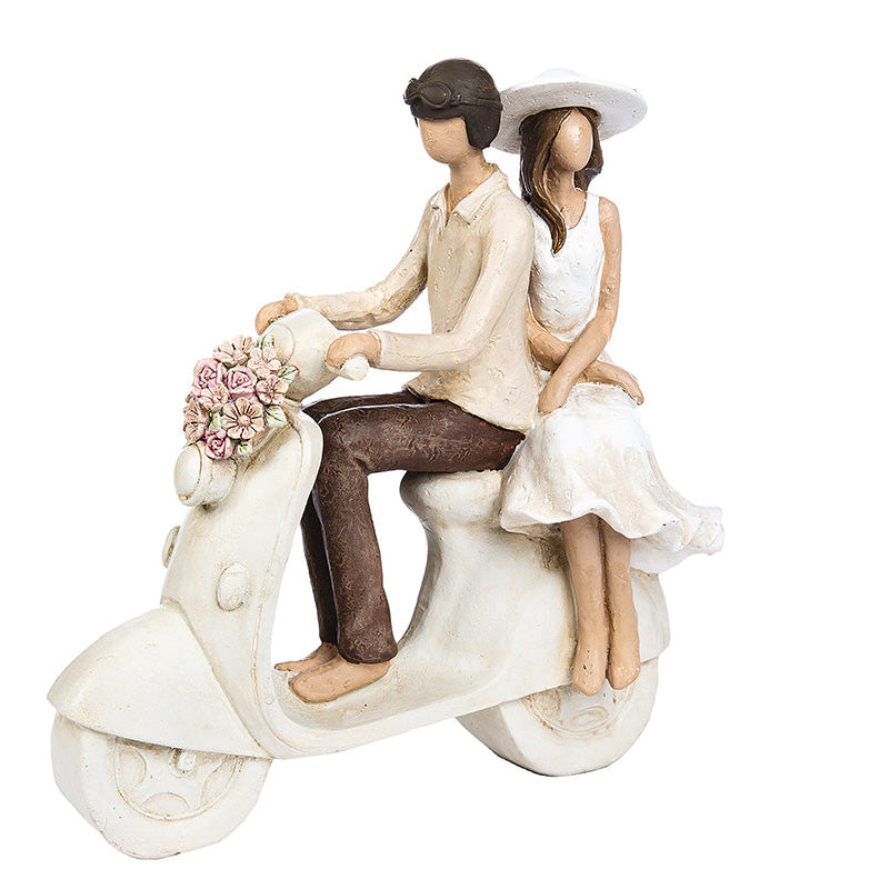 Dekofigur Rollerfahrt Paar Figur auf Roller Creme Romantische Dekoration