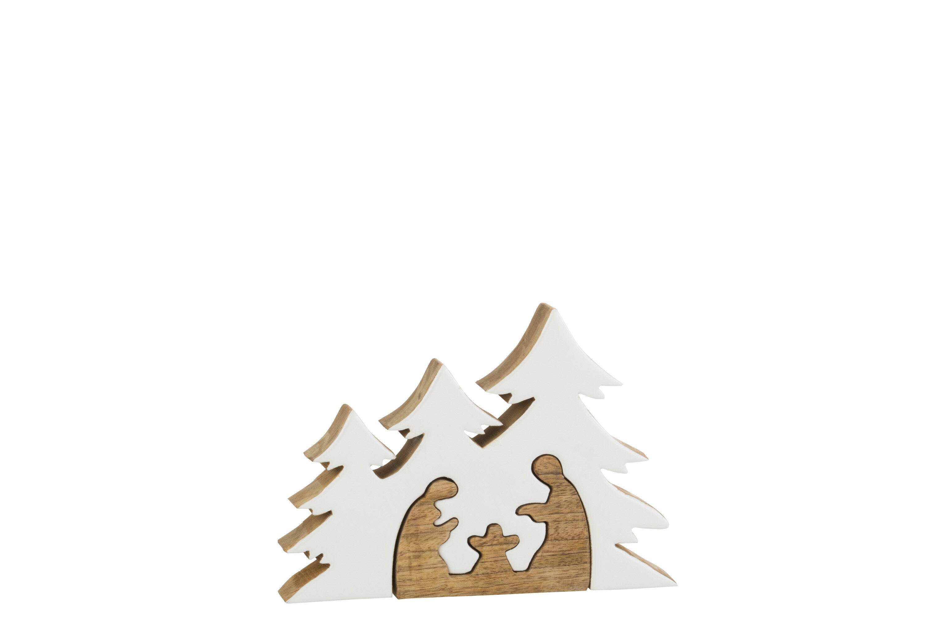 4er Set Puzzle-Krippen aus Holz mit weißem Baumhintergrund - Natürlicher Charme für die Weihnachtsdekoration