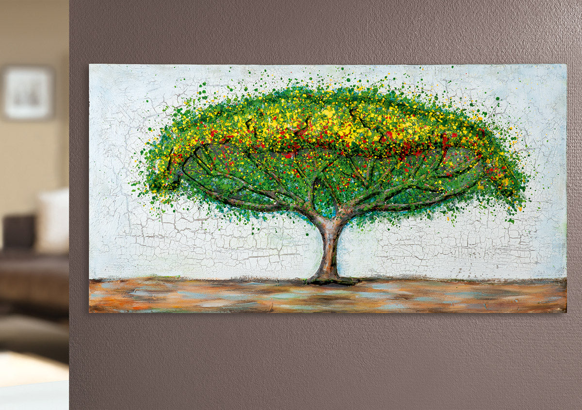 Wandbild Tree Metall 3D Optik 120x60cm grün weiß rechteckig