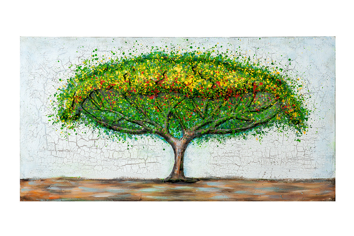 Wandbild Tree Metall 3D Optik 120x60cm grün weiß rechteckig