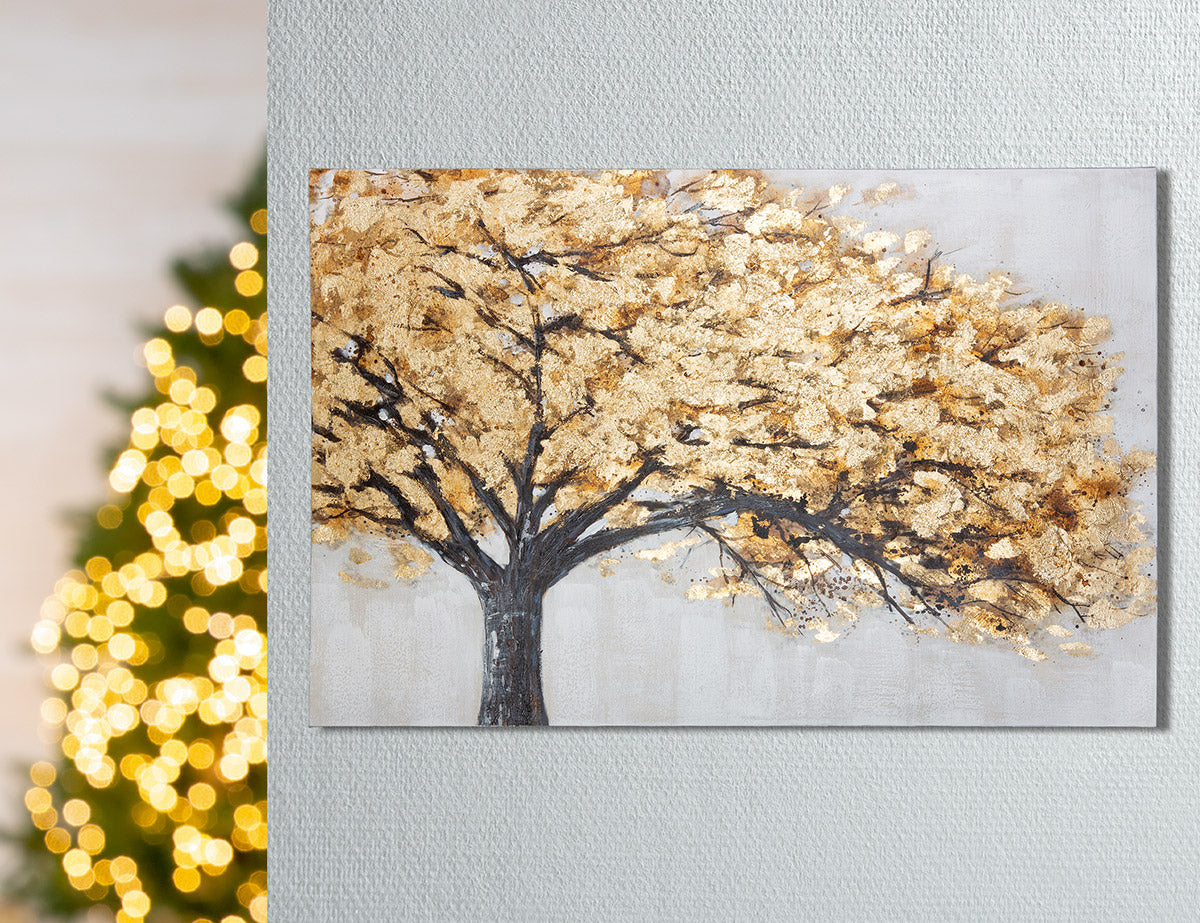 Wandbild Golden Tree Baum Leinwand Goldoptik 120x80 cm