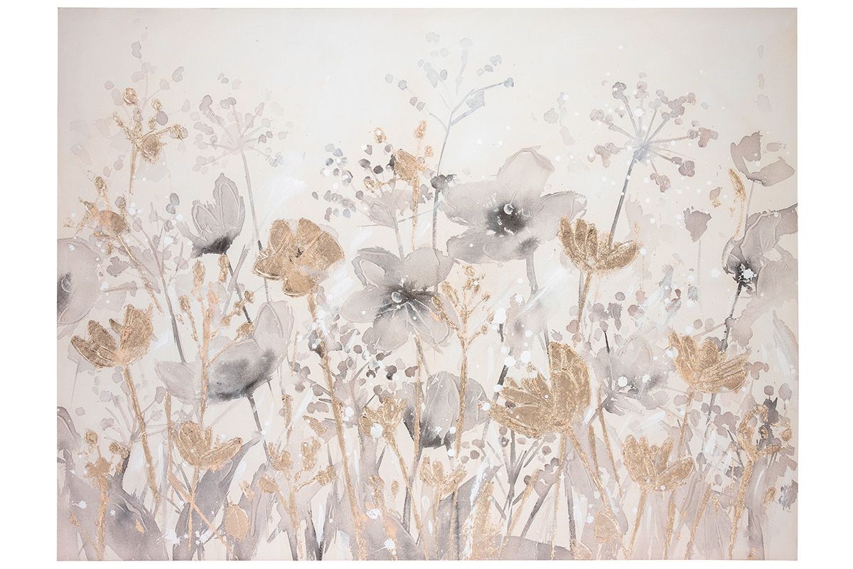 Wandbild Blumenwiese creme rechteckig Leinwand Kiefernholz 120x90cm