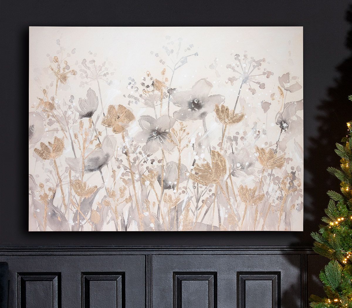 Wandbild Blumenwiese creme rechteckig Leinwand Kiefernholz 120x90cm