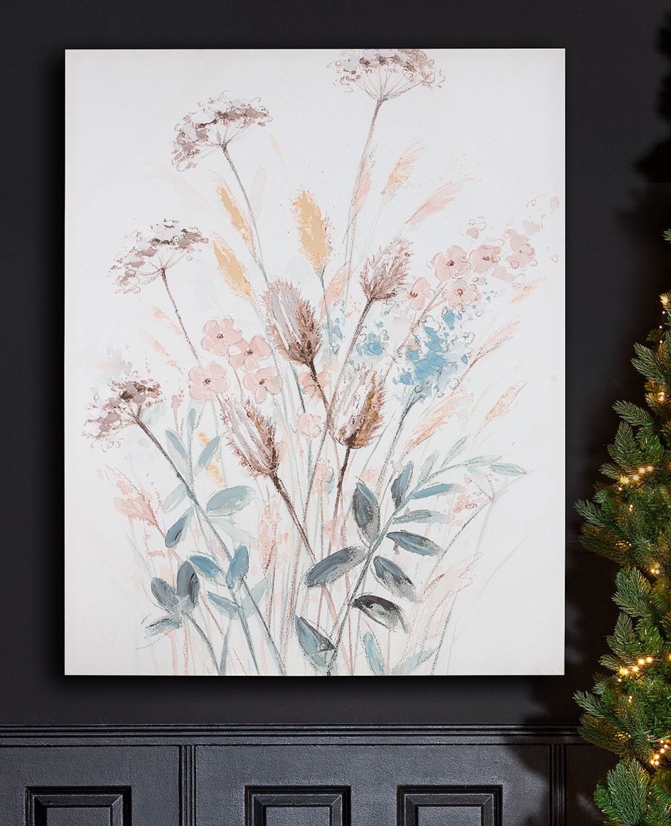 Naturpoesie Wildblumenstrauß Leinwandbild Creme Rosa 80x100cm Blumenmotiv