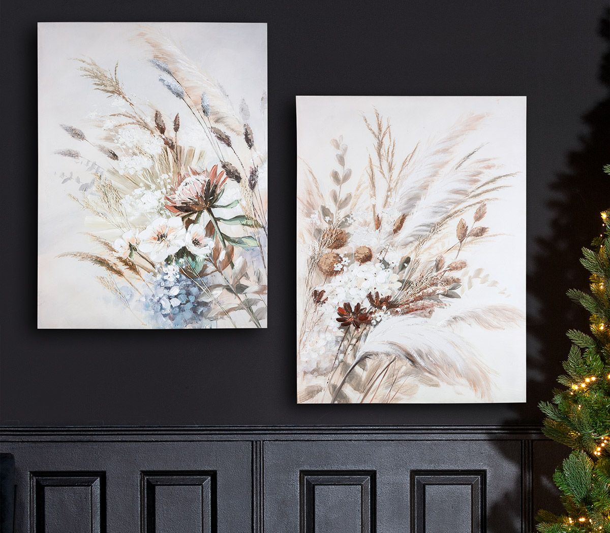 Wandbild Naturblume 2tlg Leinwand Holz creme braun 60x80cm