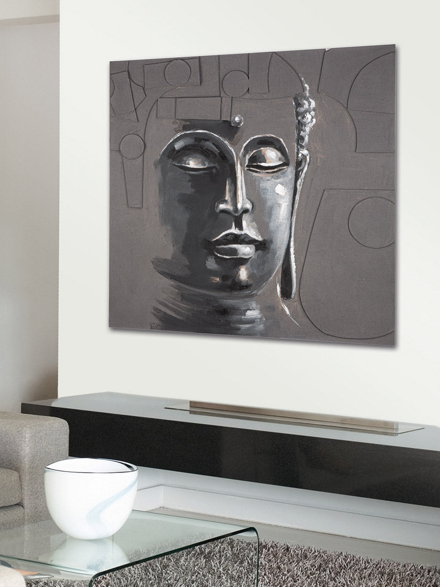 Leinwandbild Buddha Grau 3D Optik 100x100cm