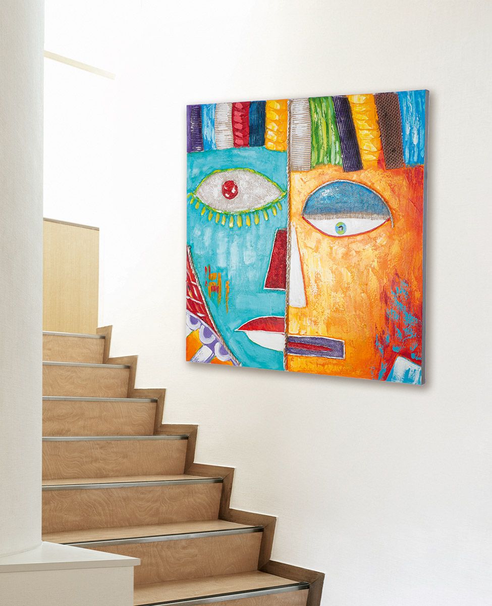 Wandbild Visage Gesicht Leinwand Mehrfarbig 100x100cm Abstrakt