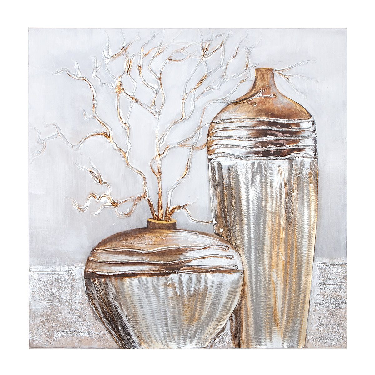 Wandbild Zweig in Vase 3D quadratisch Leinwand braun silber 80x80cm