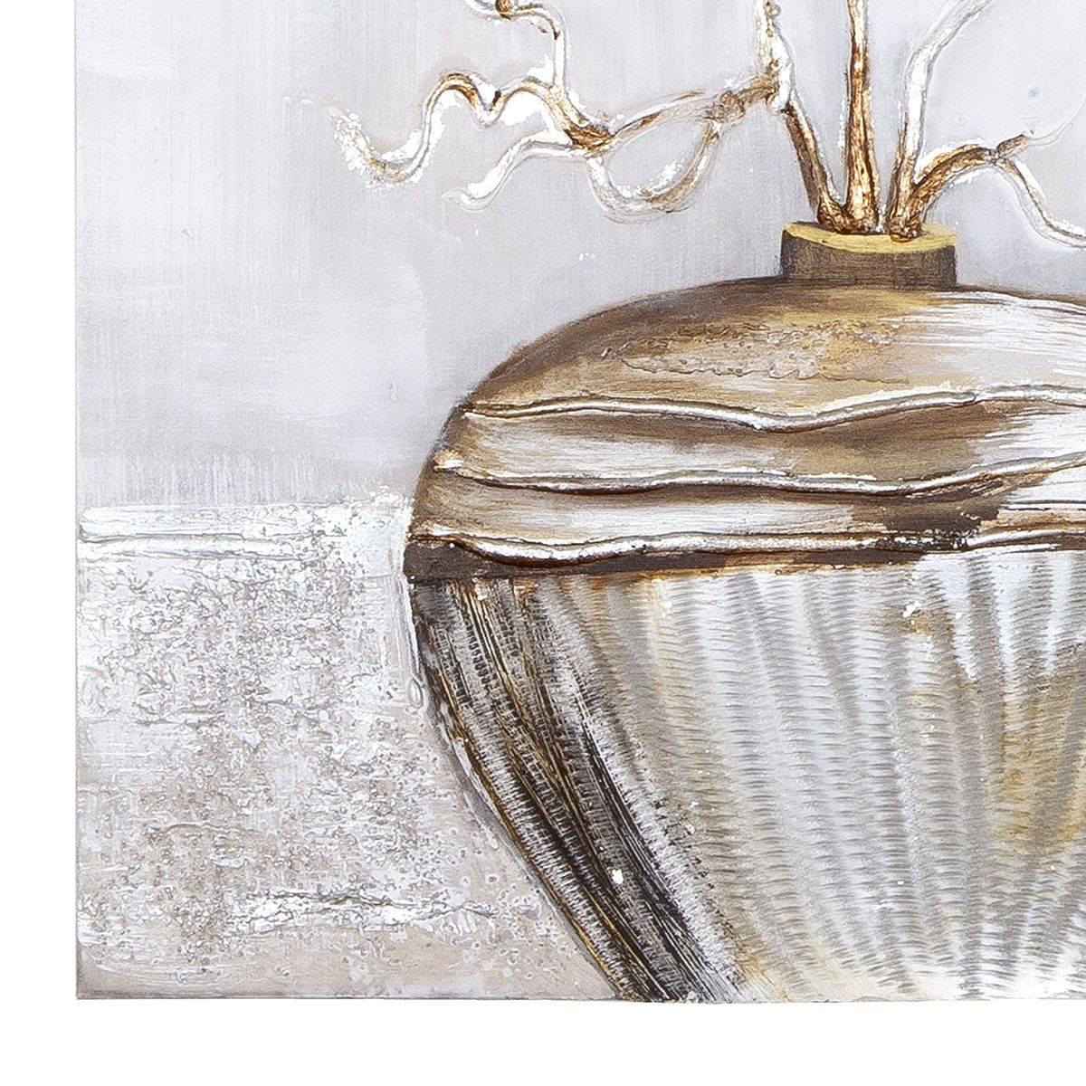 Wandbild Zweig in Vase 3D quadratisch Leinwand braun silber 80x80cm
