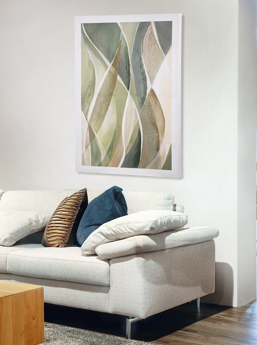 Abstraktes Wandbild in Grün- und Cremetönen auf Leinwand