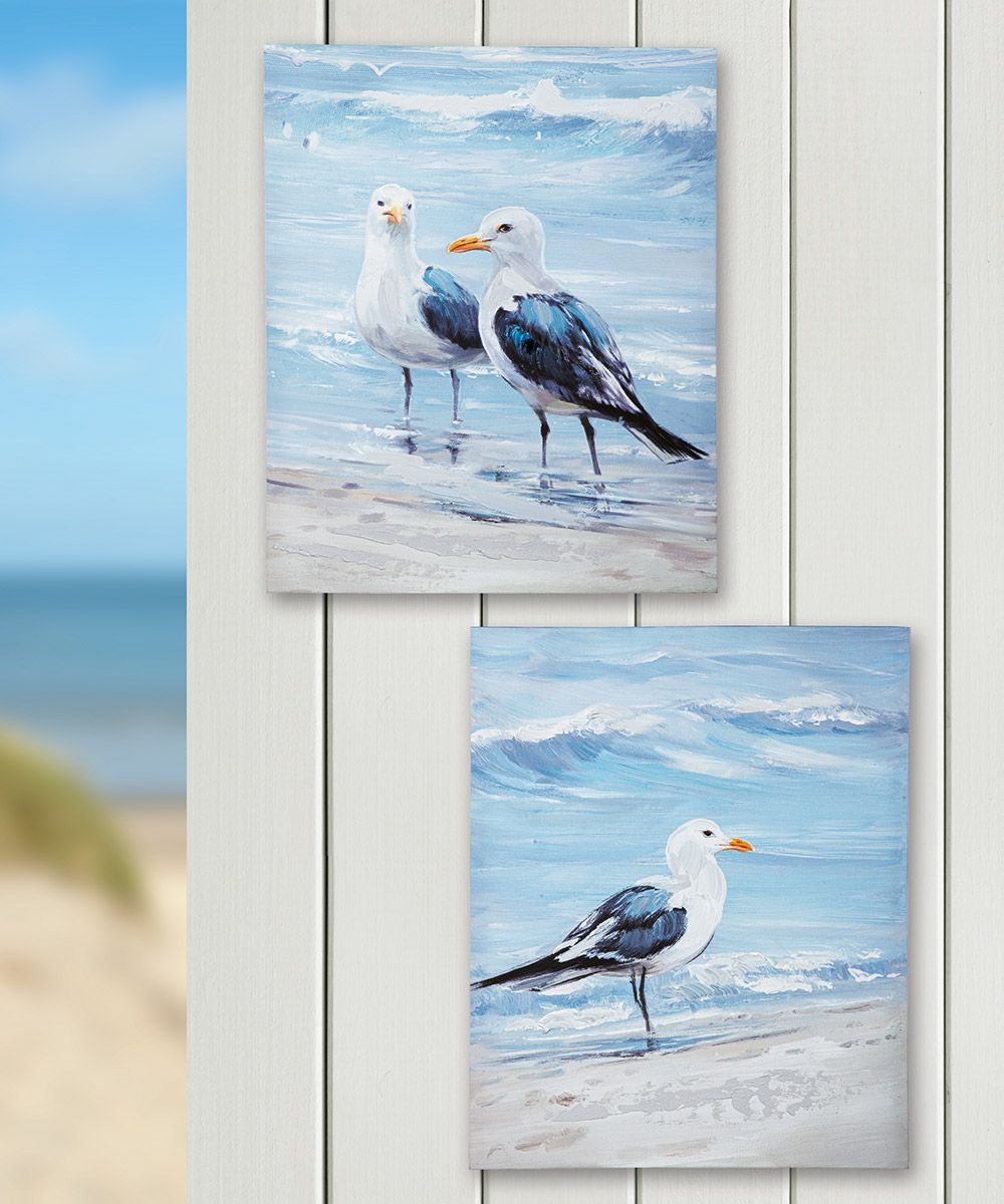 Wandbild Set Möwe Leinwand Blau Weiß 40x50cm 2-teilig