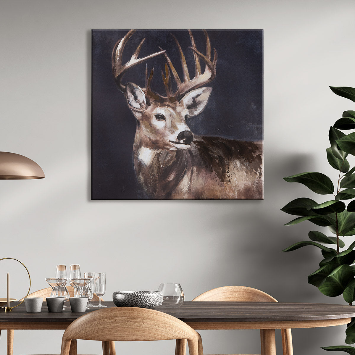 Leinwandbild Hirsch Schwarz Braun 60x60cm Quadratisch