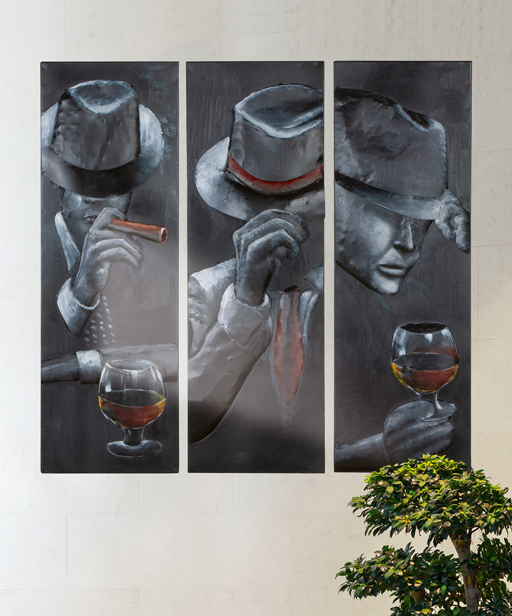 Metallbild Set Gentlemen Noir 3-teilig Schwarz 90x30cm