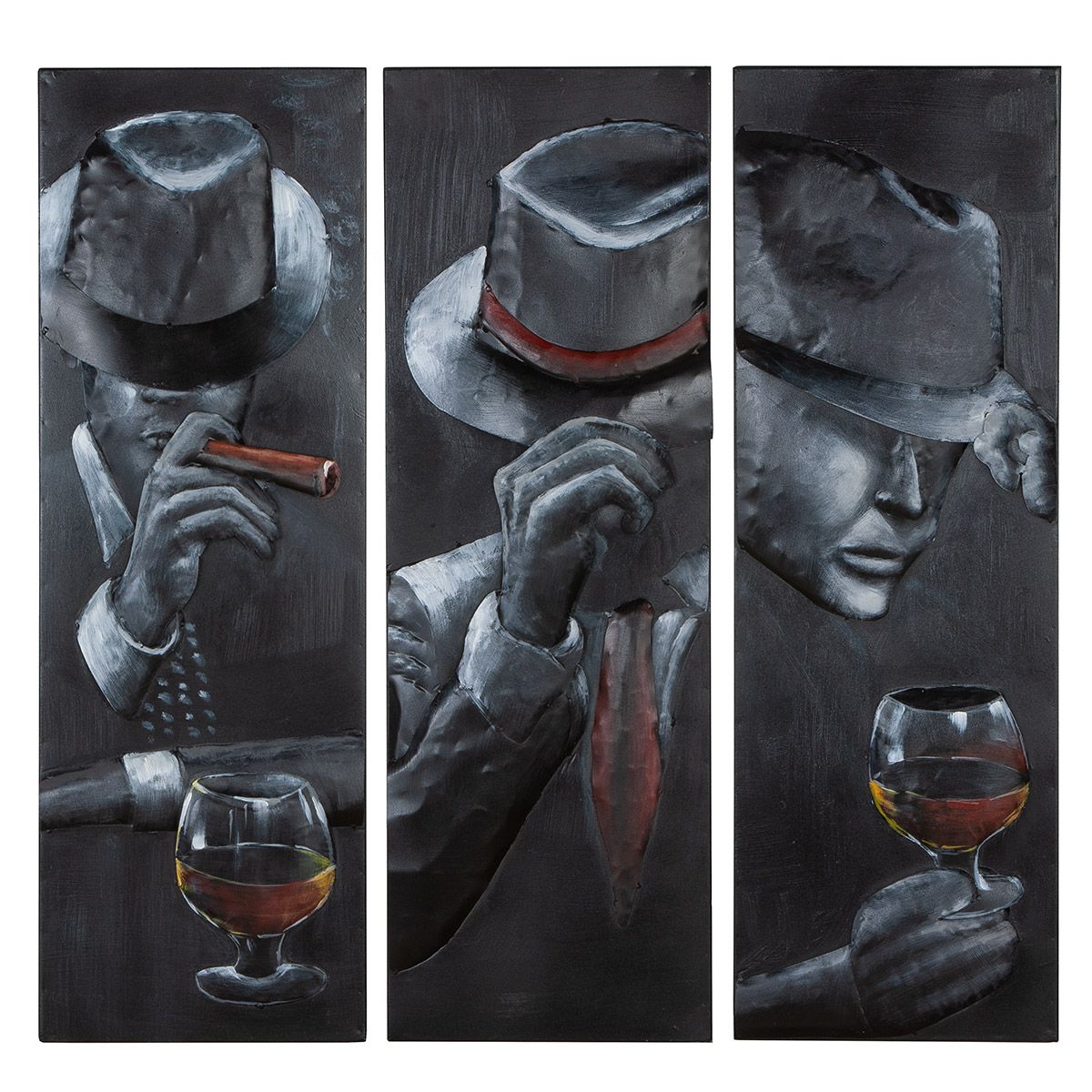 Metallbild Set Gentlemen Noir 3-teilig Schwarz 90x30cm