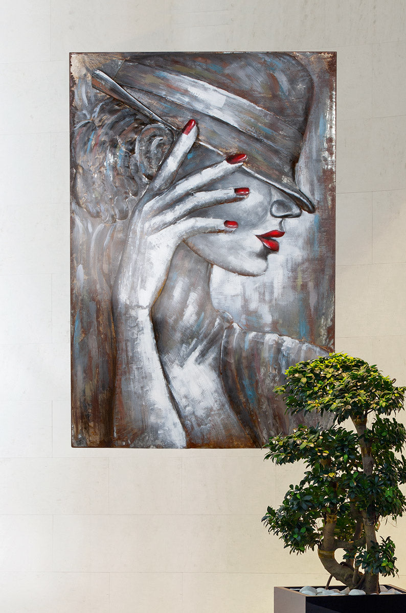 3D Metallbild La Femme Frau mit Hut 120x80cm handgearbeitet Wandbild