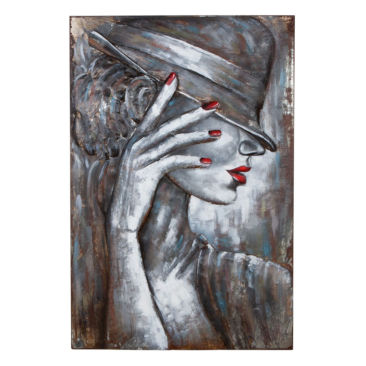 3D Metallbild La Femme Frau mit Hut 120x80cm handgearbeitet Wandbild