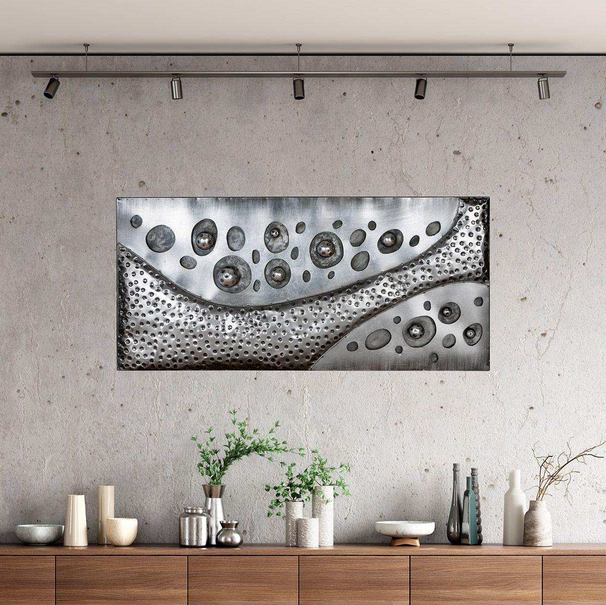 Metallbild Callosti Silberfarben Modern 120x56cm