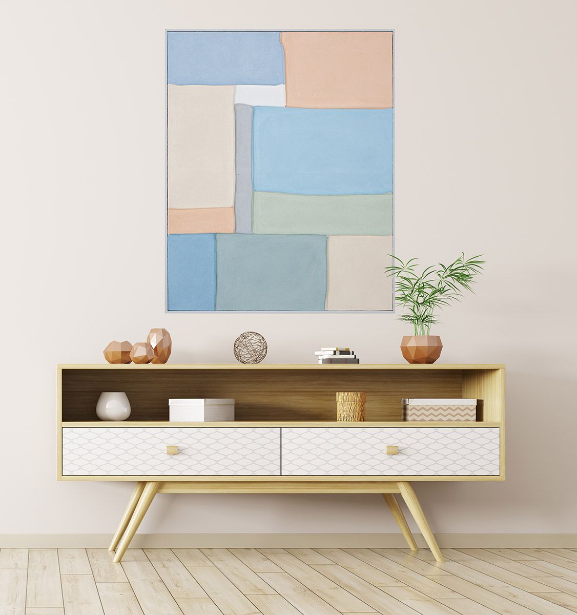 Wandbild Cubic Handbemalt Rechteckig Mehrfarbig 82x102 cm