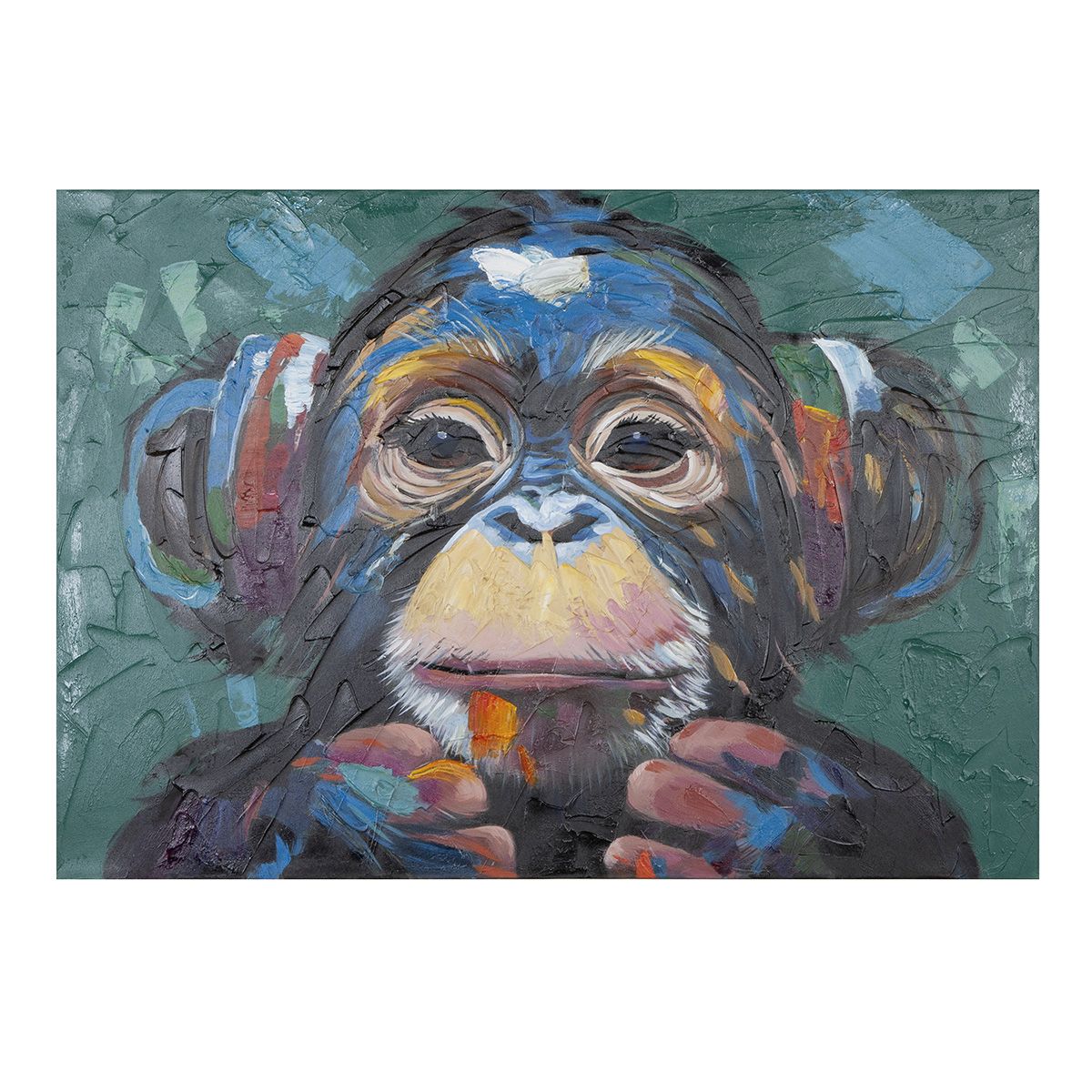 Wandbild Ape Affe mit Kopfhörern handbemalt 100x70cm mehrfarbig Leinwand