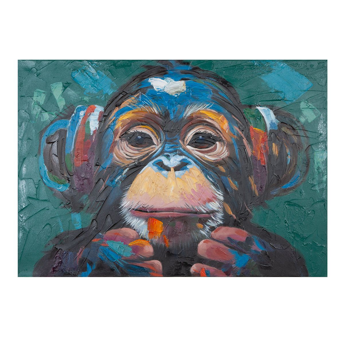 Wandbild Ape Affe mit Kopfhörern handbemalt 100x70cm mehrfarbig Leinwand