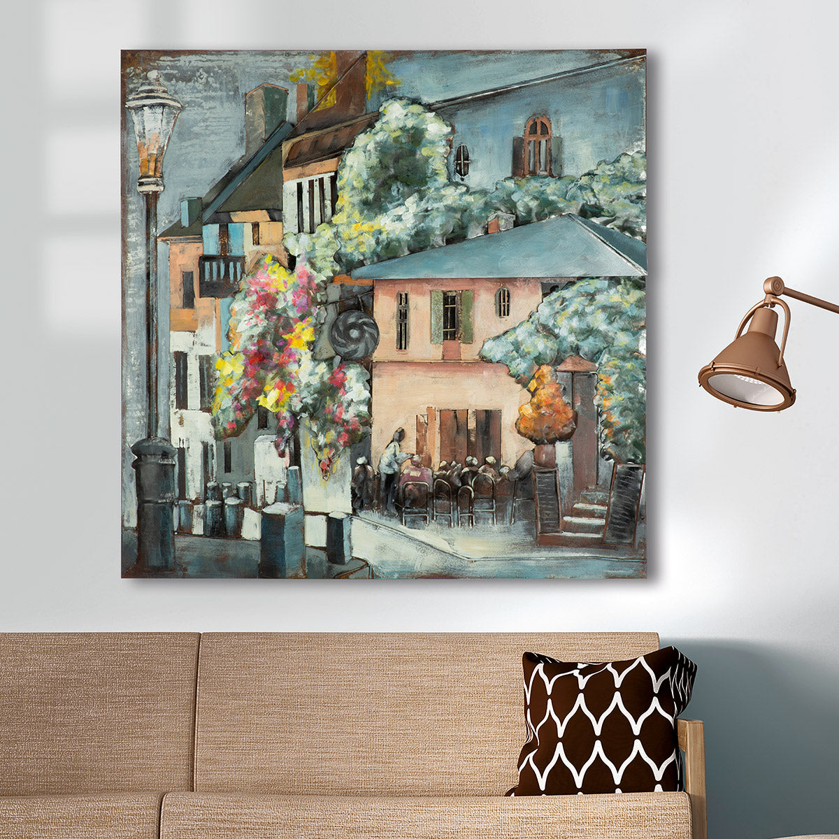 Wandbild Cafe Toskana Metall Mehrfarbig 100x100cm