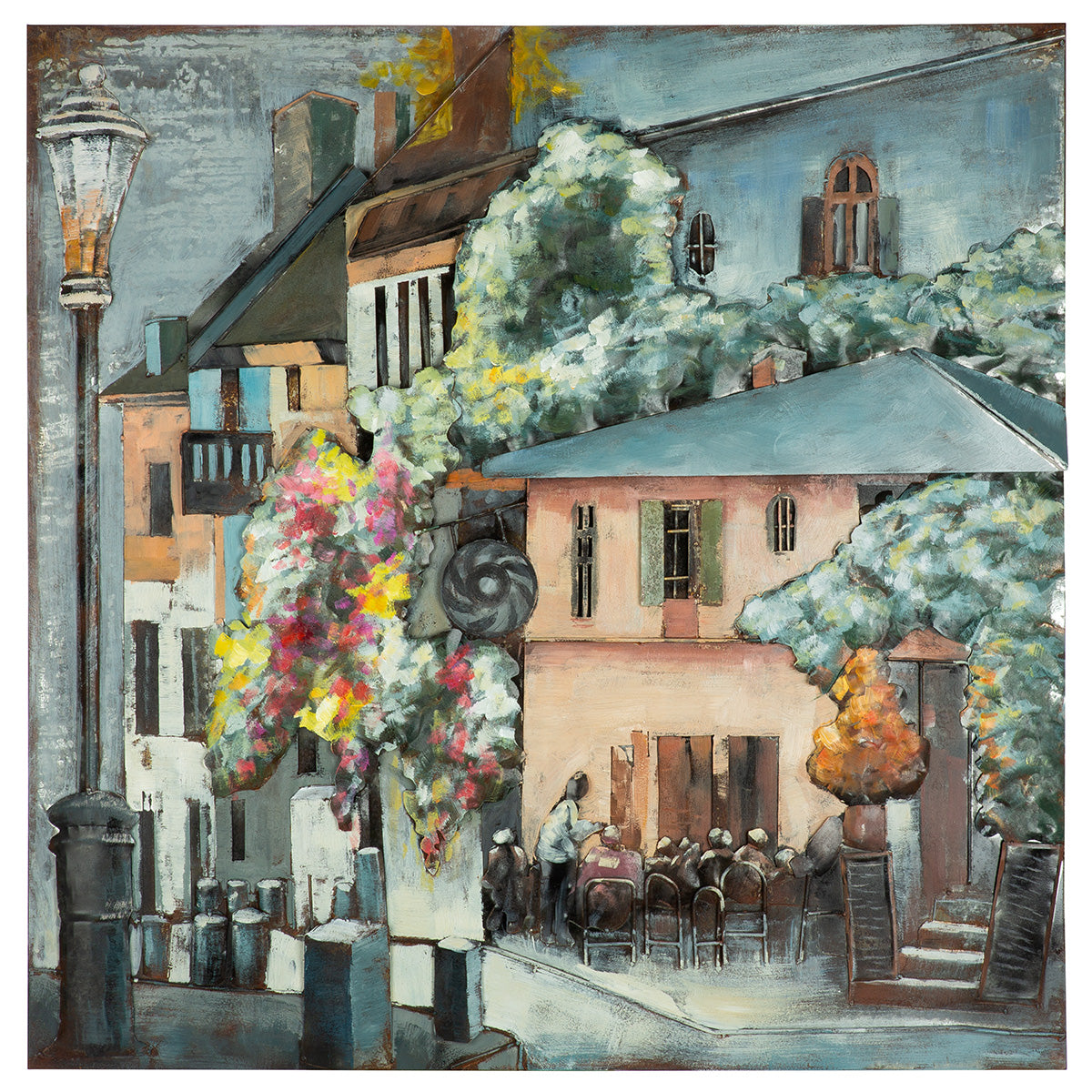 Wandbild Cafe Toskana Metall Mehrfarbig 100x100cm