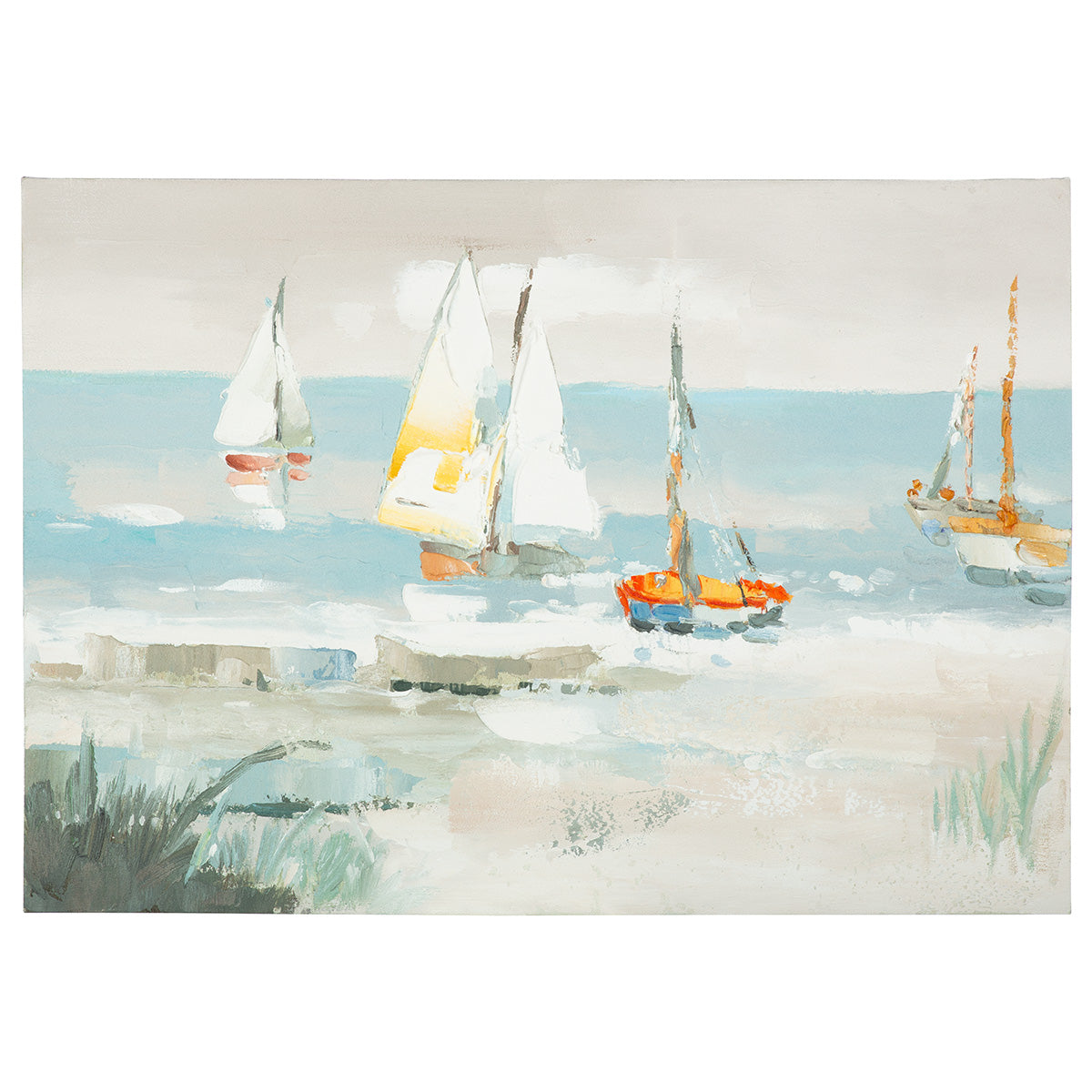 Leinwandbild Algarve Segelboote Strand maritim handgemalt 70x50 cm