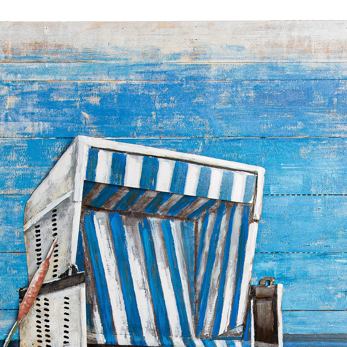 Wandbild Strandkorb Holz Blau 100x100cm Maritim