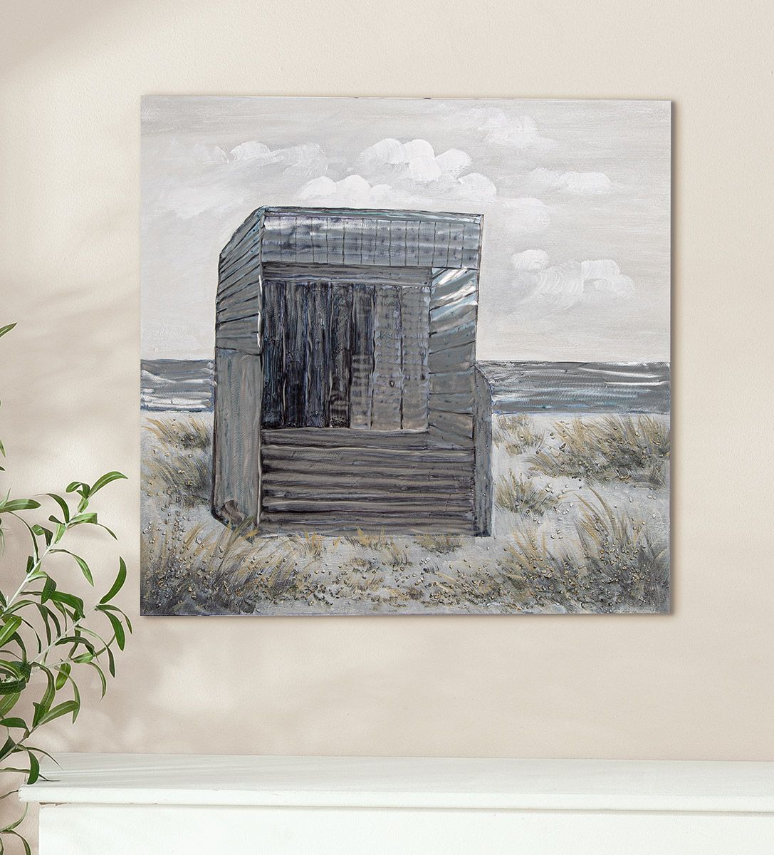 Wandbild Strandkorb Leinwand Grau 3D Effekt 80x80cm