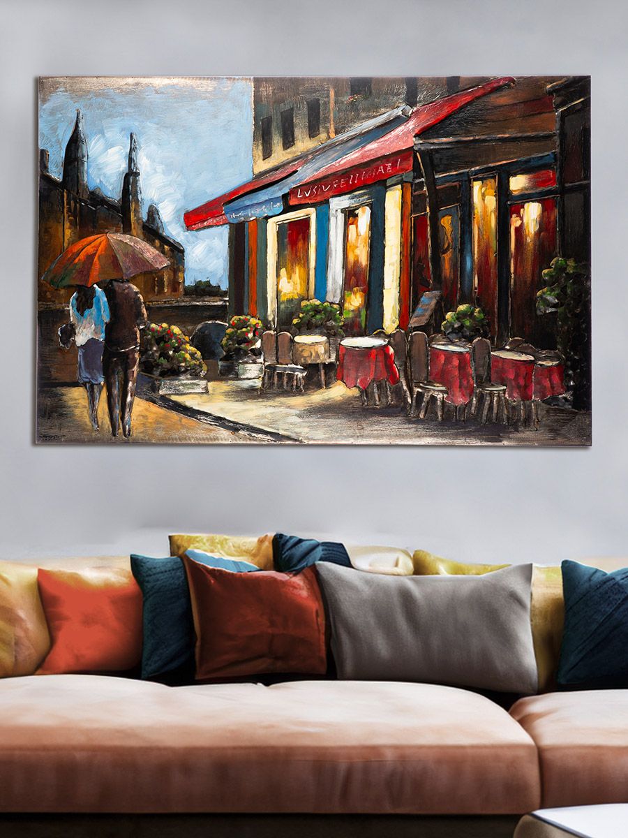 Das Caféhaus - Handgefertigtes Metallbild einer stimmungsvollen Café Szene