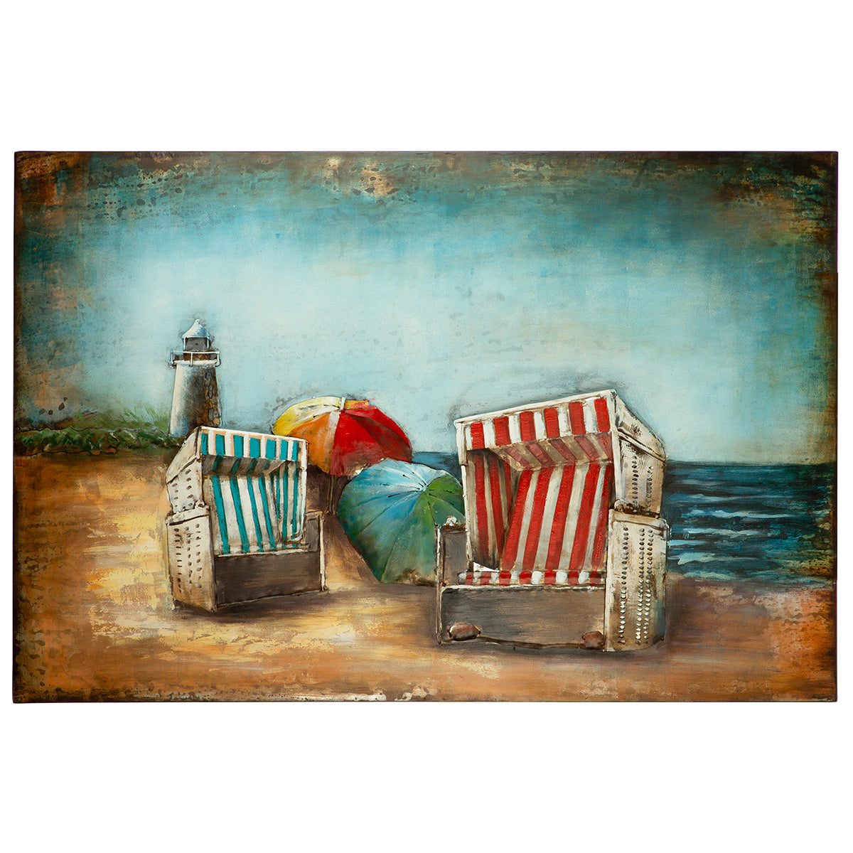 Metall Wandbild Strandkorb maritim 3D Optik 120x80cm