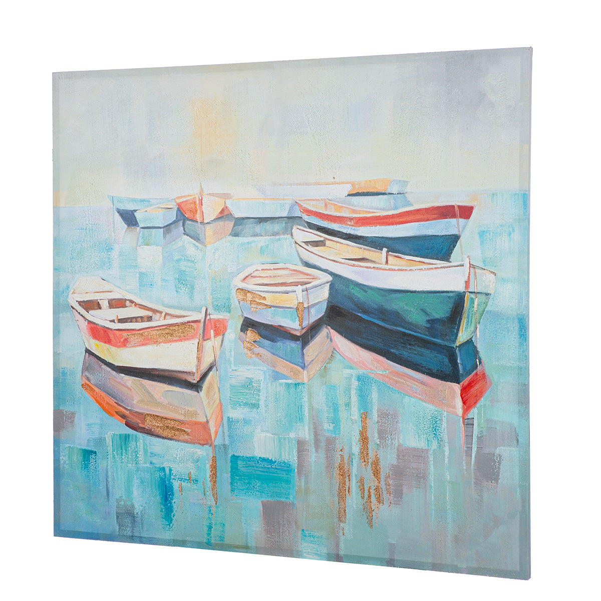 Leinwandbild Malta Boote Hafen maritim handgemalt quadratisch 100x100 cm