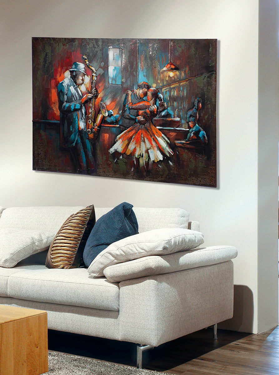 Metall Wandbild Bartime Jazz Szene 3D Optik 120x80cm