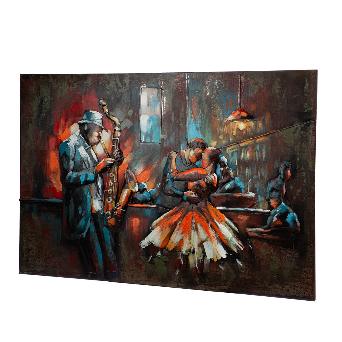 Metall Wandbild Bartime Jazz Szene 3D Optik 120x80cm