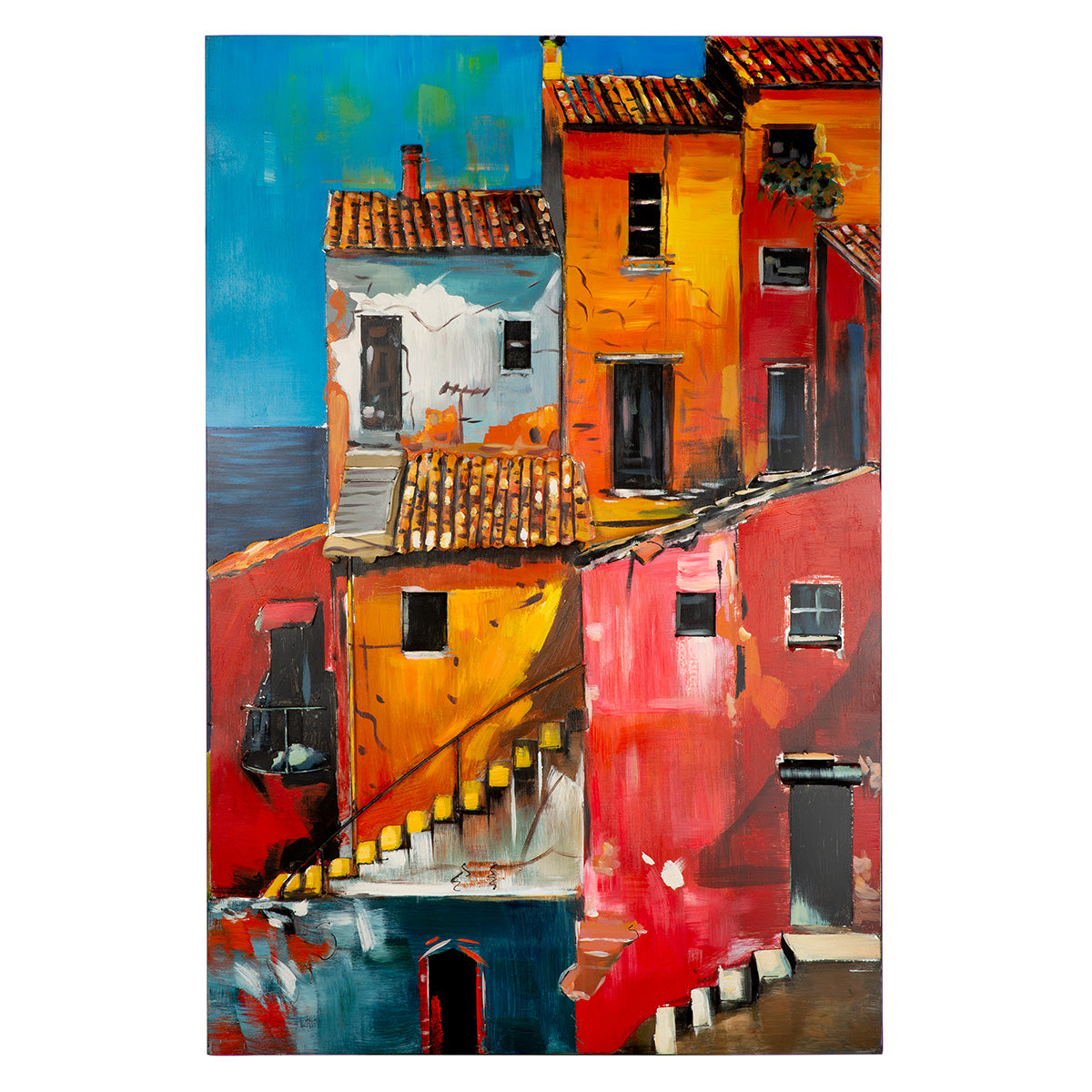 Metallbild Vernazza Hausmotiv orange rot 80 x 120 cm