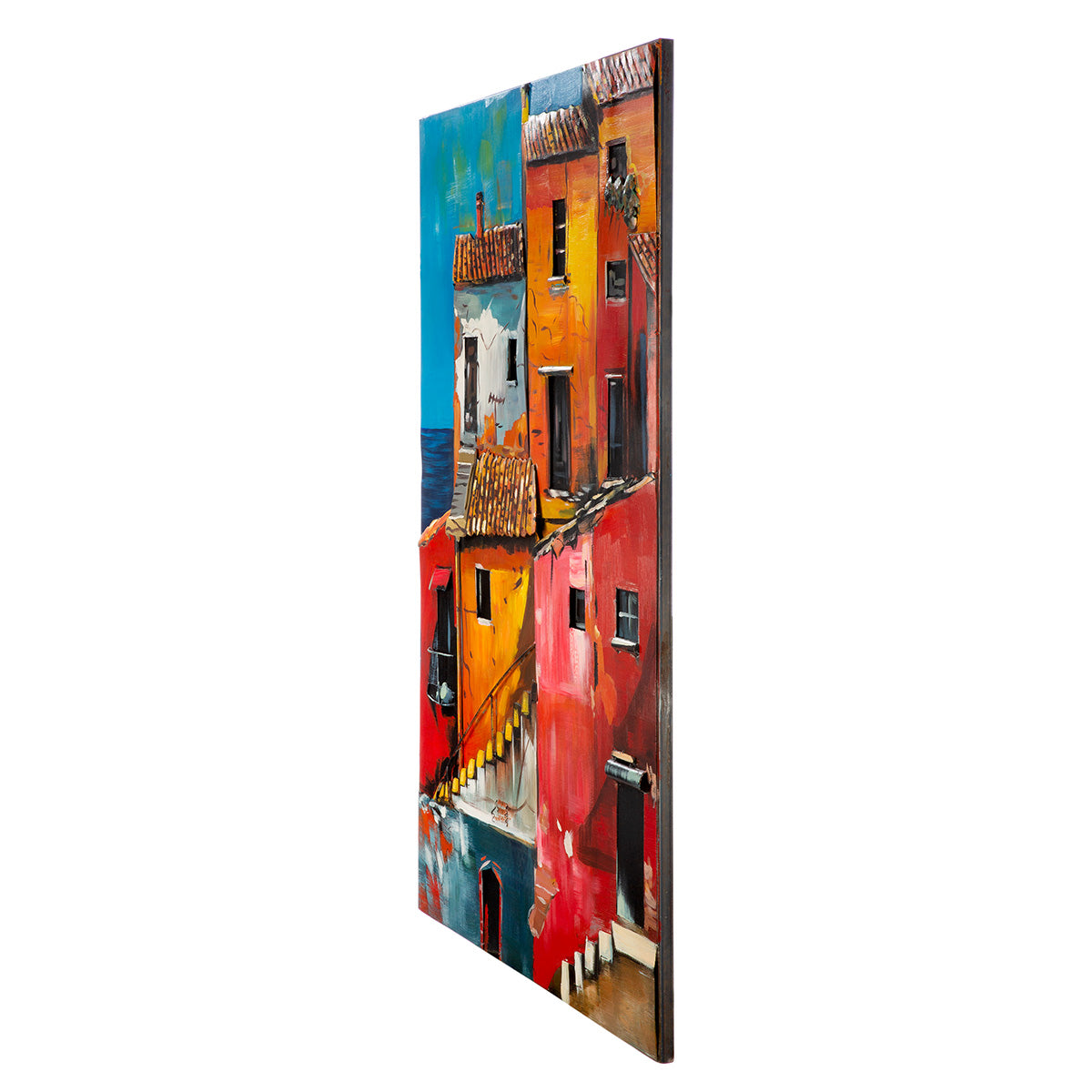 Metallbild Vernazza Hausmotiv orange rot 80 x 120 cm