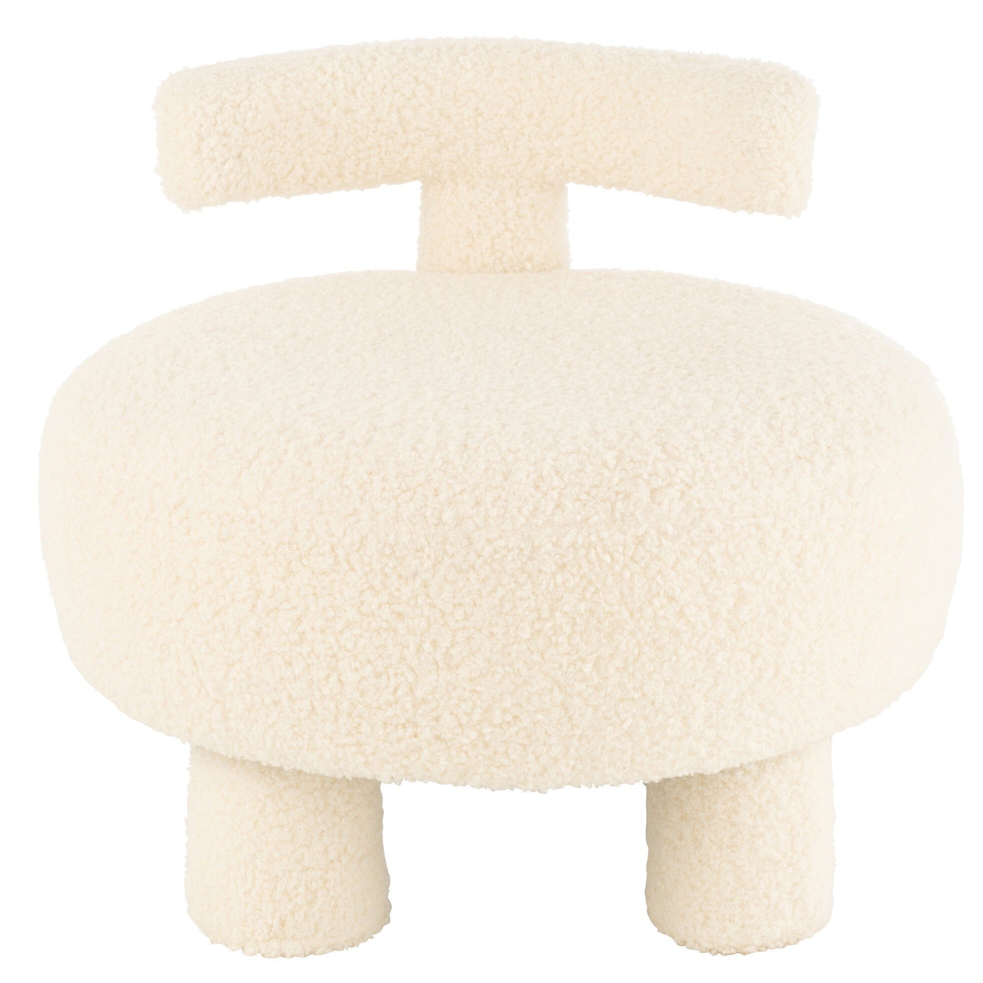 Runder Hocker mit Rückenlehne, Veloursbezug in weiß