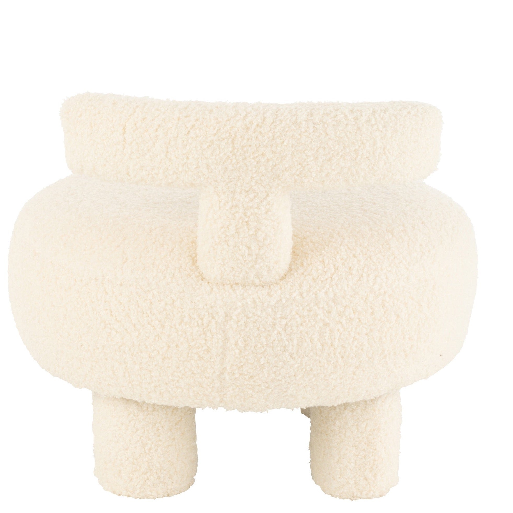 Runder Hocker mit Rückenlehne, Veloursbezug in weiß