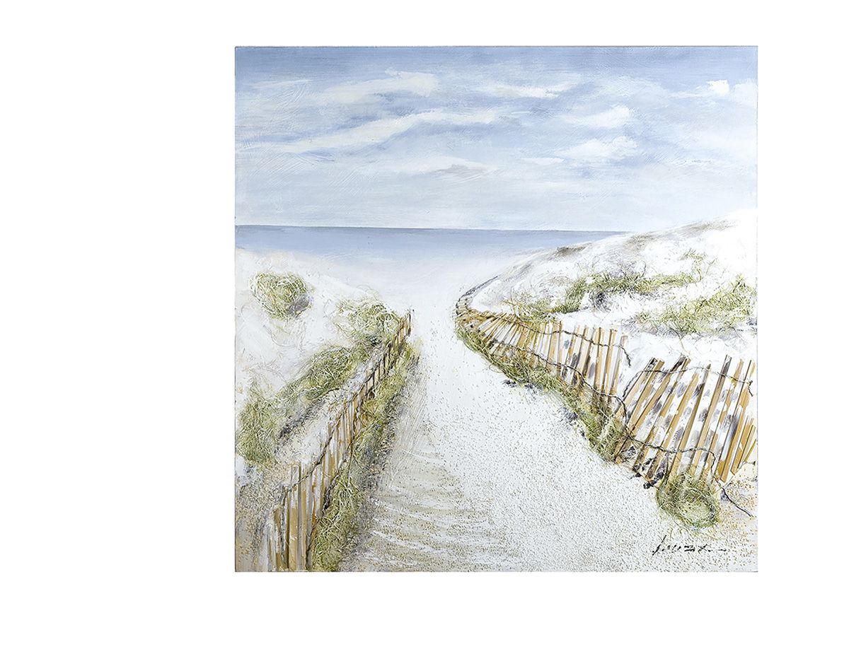 Wandbild Dünen Idylle Dünenweg Leinwand Blau Creme 100x100cm