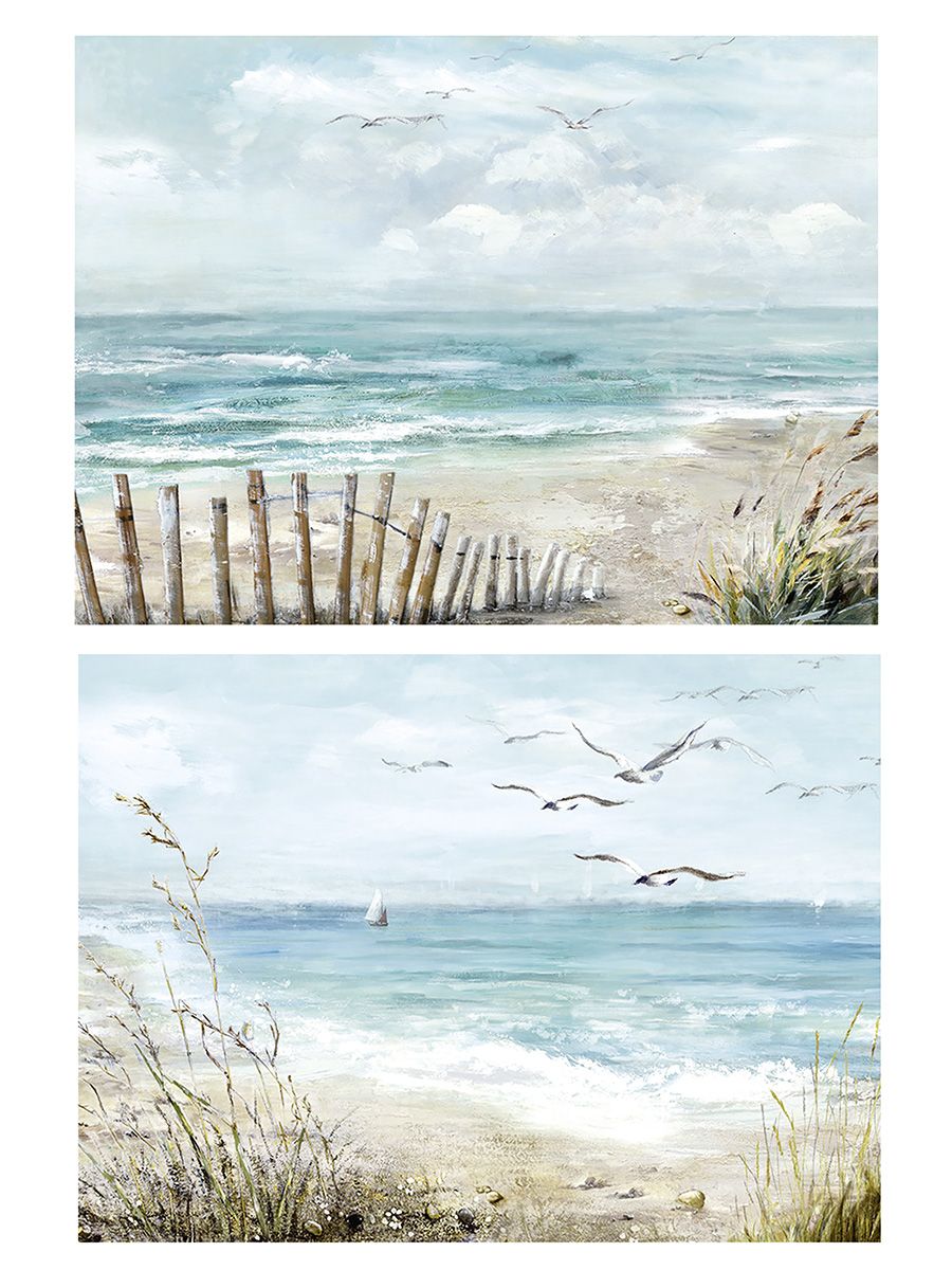 Wandbild Set Möwen Am Strand Leinwand Blau Creme 60x80cm 2-teilig