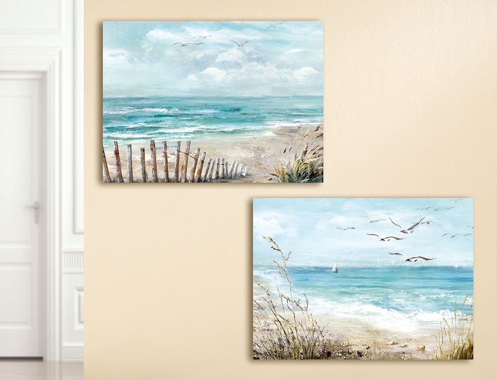 Wandbild Set Möwen Am Strand Leinwand Blau Creme 60x80cm 2-teilig