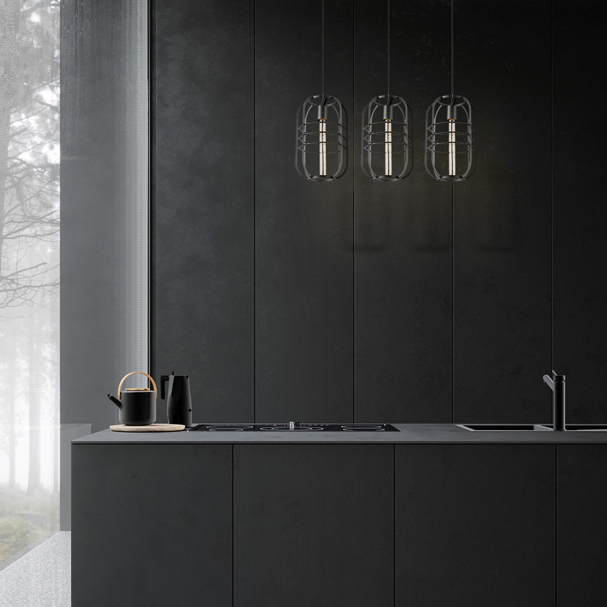 Pendelleuchte Nero 3 - Schwarz - 104x24x141cm